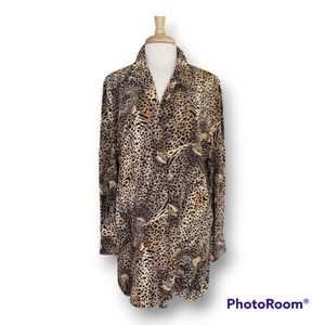 Misho Silk Long Sleeve Léopard Print Tan/Black Shirt/Tunic/Dress. Size 10